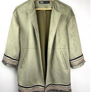 Zara Women's Sage Green Blazer with Trim